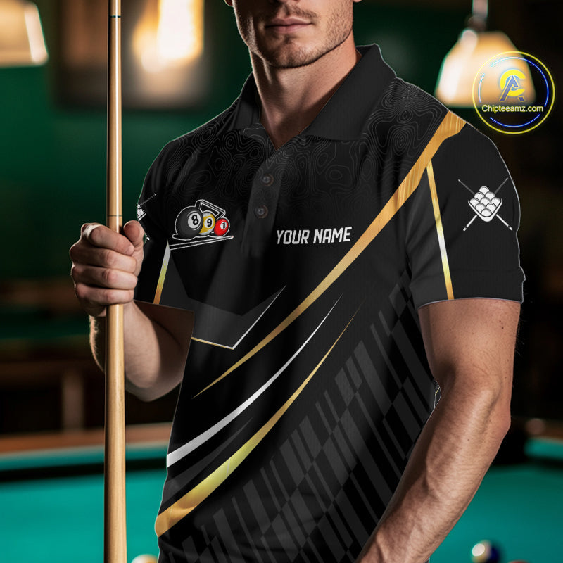 Personalized Golden 9 Ball Pool Crown Billiard Shirt, Billiard Team Jersey Polo & 1/4 Zip
