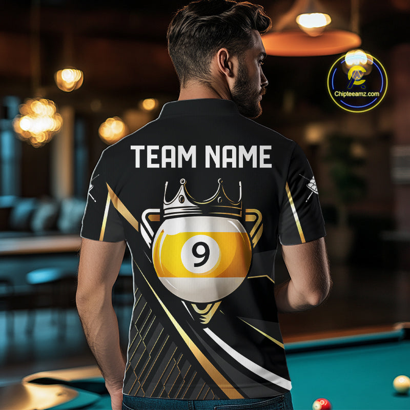 Personalized Golden 9 Ball Pool Crown Billiard Shirt, Billiard Team Jersey Polo & 1/4 Zip