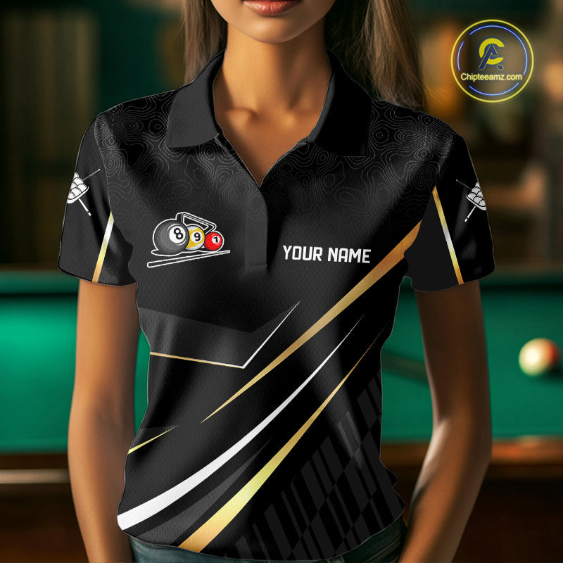 Personalized Golden 9 Ball Pool Crown Billiard Shirt, Billiard Team Jersey Polo & 1/4 Zip