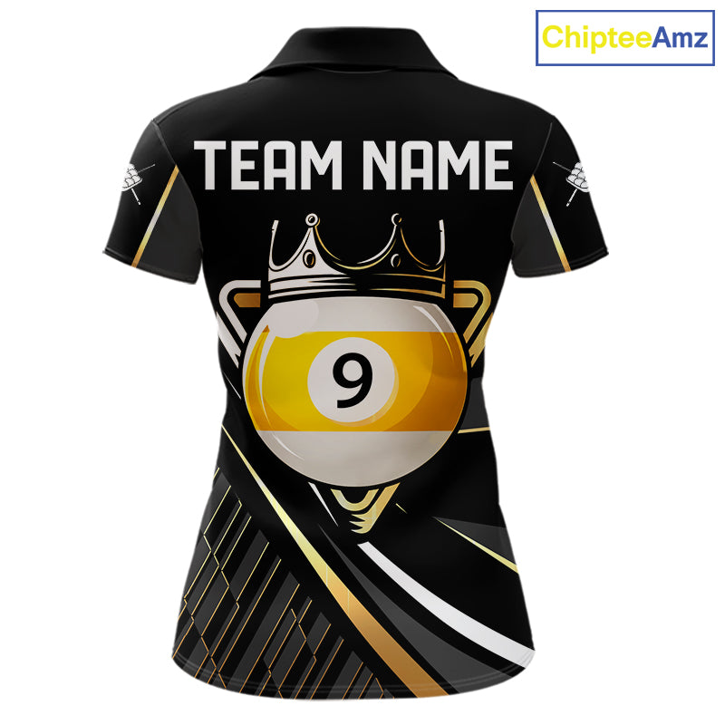 Personalized Golden 9 Ball Pool Crown Billiard Shirt, Billiard Team Jersey Polo & 1/4 Zip