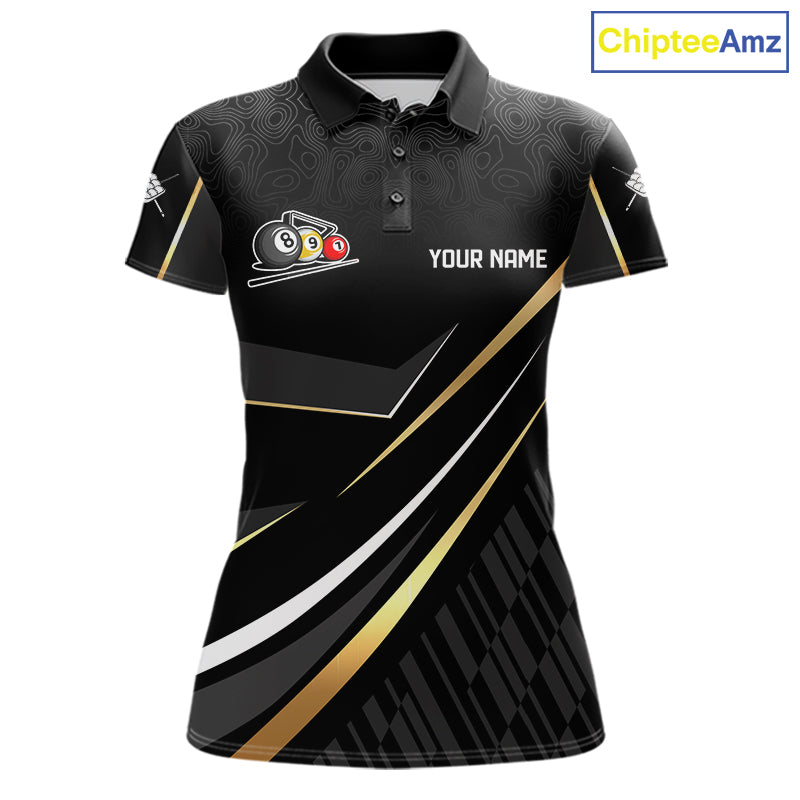 Personalized Golden 9 Ball Pool Crown Billiard Shirt, Billiard Team Jersey Polo & 1/4 Zip