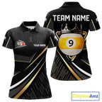 Personalized Golden 9 Ball Pool Crown Billiard Shirt, Billiard Team Jersey Polo & 1/4 Zip