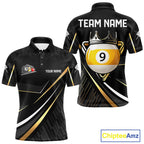 Personalized Golden 9 Ball Pool Crown Billiard Shirt, Billiard Team Jersey Polo & 1/4 Zip