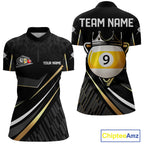 Personalized Golden 9 Ball Pool Crown Billiard Shirt, Billiard Team Jersey Polo & 1/4 Zip