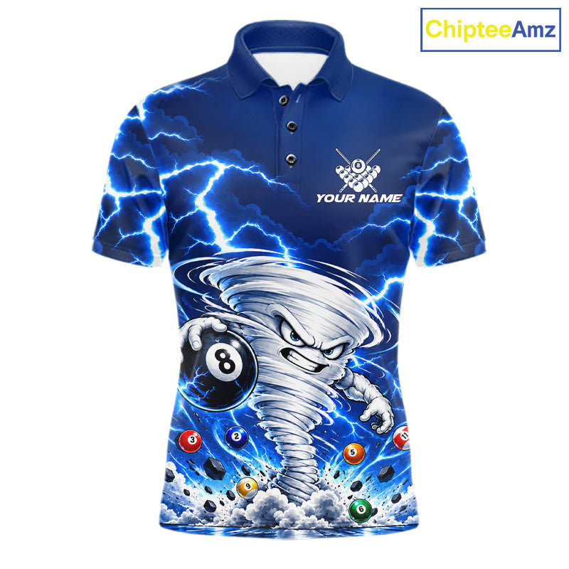 Blue Lightning Thunder Funny Tornado 8 Ball Billiard Pool Shirts Custom Pool Team Jersey