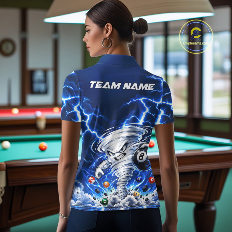 Blue Lightning Thunder Funny Tornado 8 Ball Billiard Pool Shirts Custom Pool Team Jersey