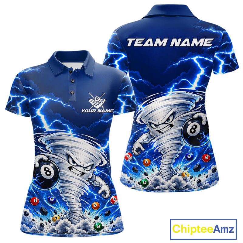 Blue Lightning Thunder Funny Tornado 8 Ball Billiard Pool Shirts Custom Pool Team Jersey
