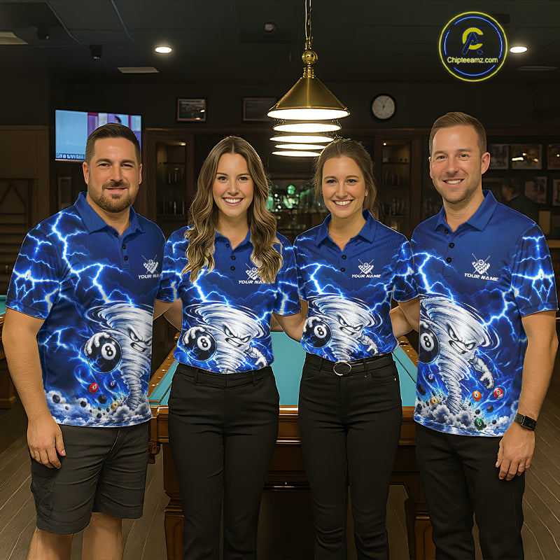 Blue Lightning Thunder Funny Tornado 8 Ball Billiard Pool Shirts Custom Pool Team Jersey