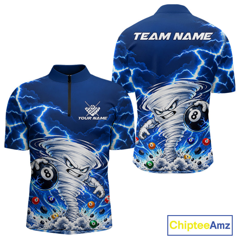 Blue Lightning Thunder Funny Tornado 8 Ball Billiard Pool Shirts Custom Pool Team Jersey