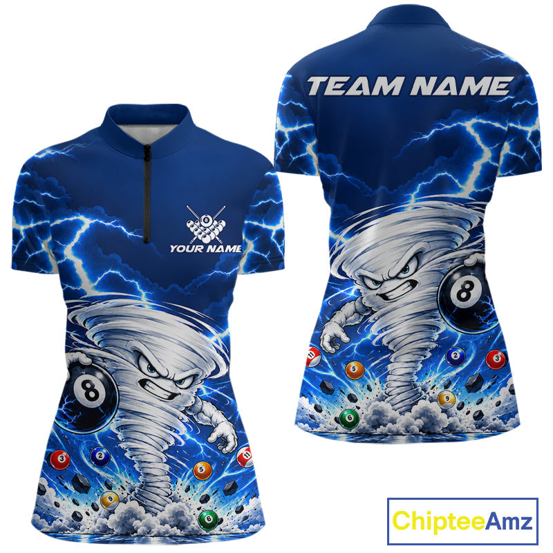 Blue Lightning Thunder Funny Tornado 8 Ball Billiard Pool Shirts Custom Pool Team Jersey