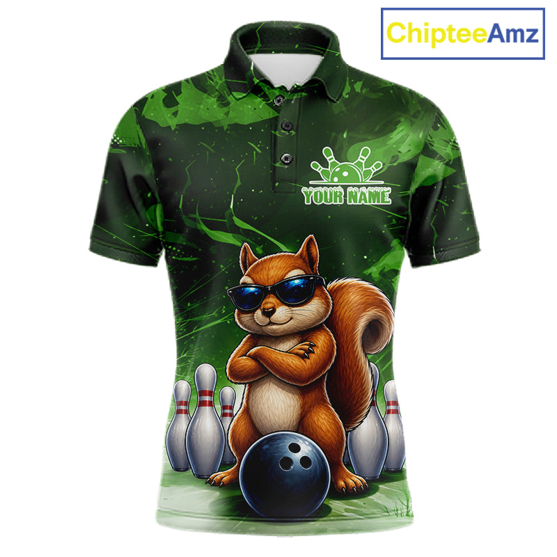 Personalized Green Funny Squirrel Bowling Shirt Custom Bowling Team Jersey Polo & 1/4 Zip