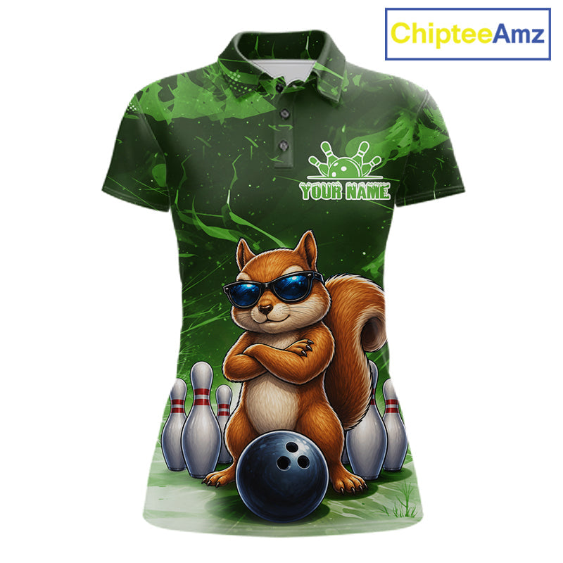 Personalized Green Funny Squirrel Bowling Shirt Custom Bowling Team Jersey Polo & 1/4 Zip