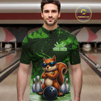 Personalized Green Funny Squirrel Bowling Shirt Custom Bowling Team Jersey Polo & 1/4 Zip