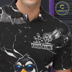 Personalized Black Funny Penguin Bowling Shirt Custom Bowling Team Jersey Polo & 1/4 Zip