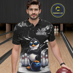 Personalized Black Funny Penguin Bowling Shirt Custom Bowling Team Jersey Polo & 1/4 Zip