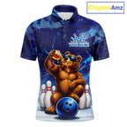 Personalized Blue Funny Bear Bowling Shirt Custom Bowling Team Jersey Polo & 1/4 Zip