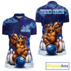 Personalized Blue Funny Bear Bowling Shirt Custom Bowling Team Jersey Polo & 1/4 Zip