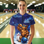 Personalized Blue Funny Bear Bowling Shirt Custom Bowling Team Jersey Polo & 1/4 Zip