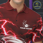 Red Lightning Thunder Funny Tornado Bowling Shirt Custom Bowling Jersey Polo & 1/4 Zip