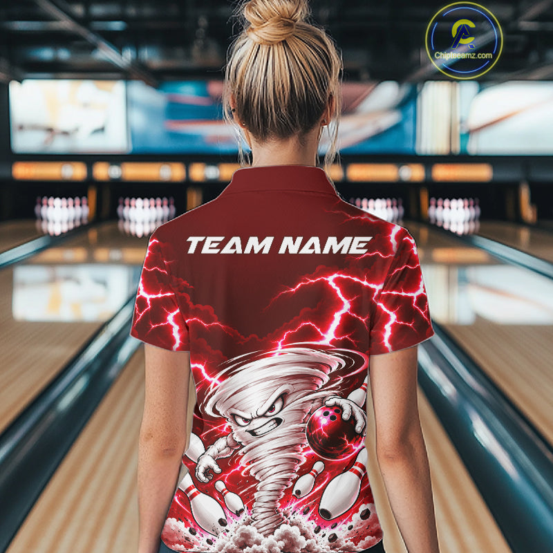 Red Lightning Thunder Funny Tornado Bowling Shirt Custom Bowling Jersey Polo & 1/4 Zip