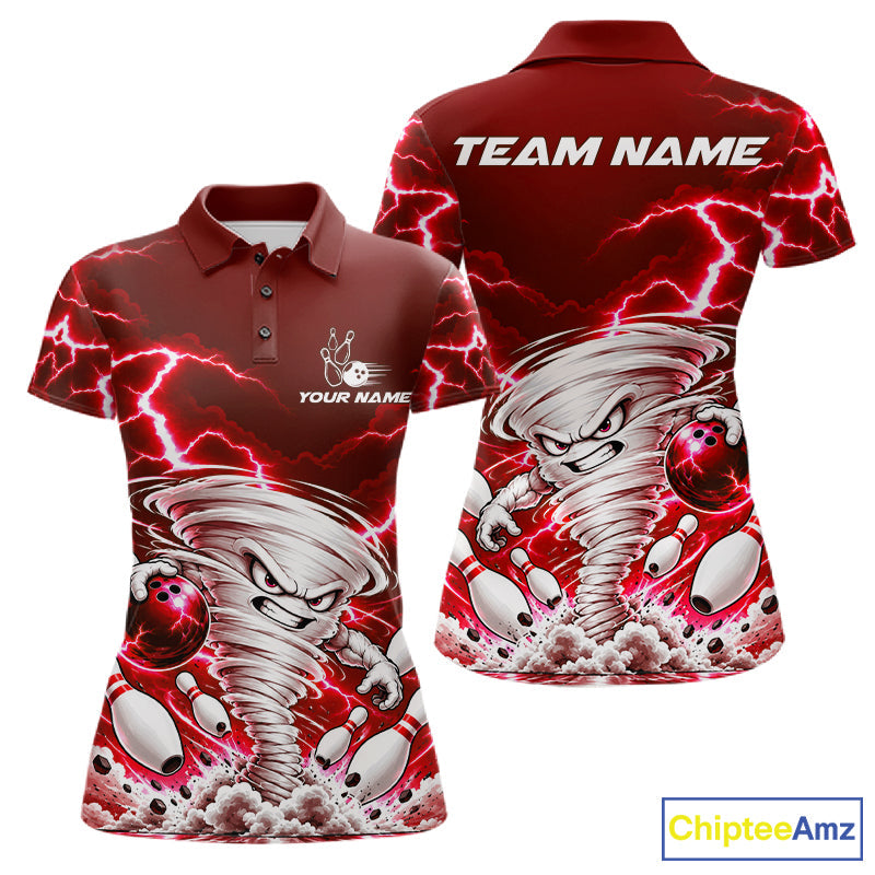 Red Lightning Thunder Funny Tornado Bowling Shirt Custom Bowling Jersey Polo & 1/4 Zip