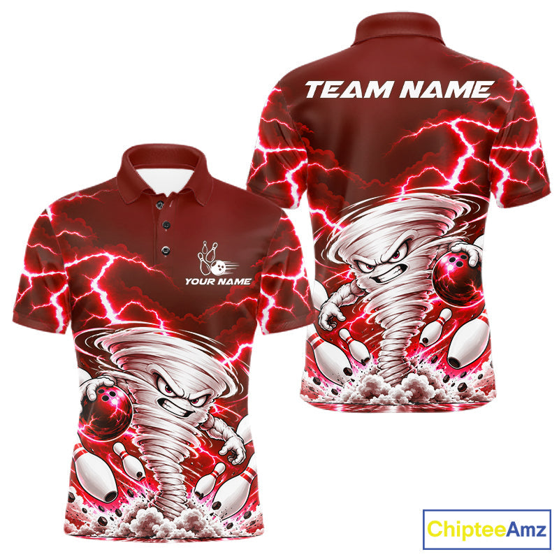 Red Lightning Thunder Funny Tornado Bowling Shirt Custom Bowling Jersey Polo & 1/4 Zip