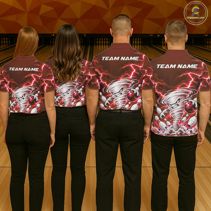 Red Lightning Thunder Funny Tornado Bowling Shirt Custom Bowling Jersey Polo & 1/4 Zip