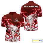 Red Lightning Thunder Funny Tornado Bowling Shirt Custom Bowling Jersey Polo & 1/4 Zip