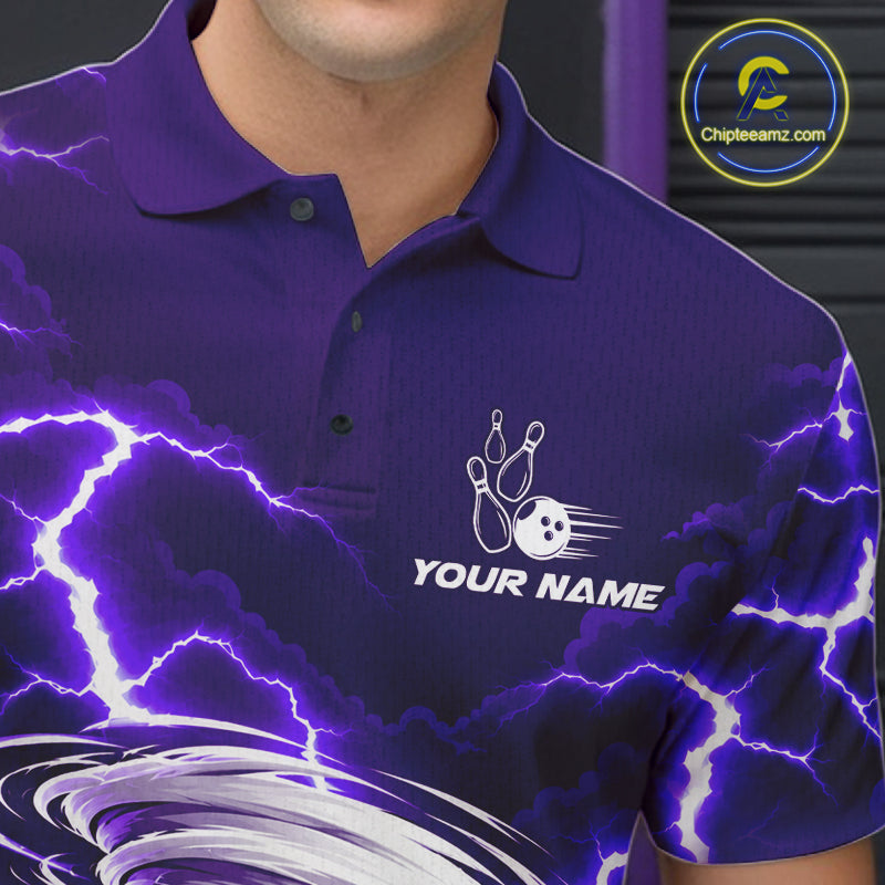 Purple Lightning Thunder Funny Tornado Bowling Shirt Custom Bowling Jersey Polo & 1/4 Zip