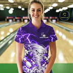 Purple Lightning Thunder Funny Tornado Bowling Shirt Custom Bowling Jersey Polo & 1/4 Zip