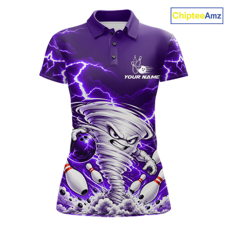 Purple Lightning Thunder Funny Tornado Bowling Shirt Custom Bowling Jersey Polo & 1/4 Zip