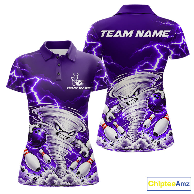 Purple Lightning Thunder Funny Tornado Bowling Shirt Custom Bowling Jersey Polo & 1/4 Zip