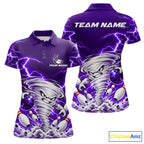 Purple Lightning Thunder Funny Tornado Bowling Shirt Custom Bowling Jersey Polo & 1/4 Zip