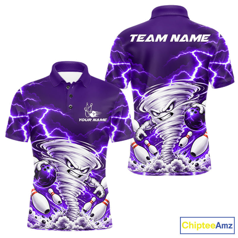 Purple Lightning Thunder Funny Tornado Bowling Shirt Custom Bowling Jersey Polo & 1/4 Zip