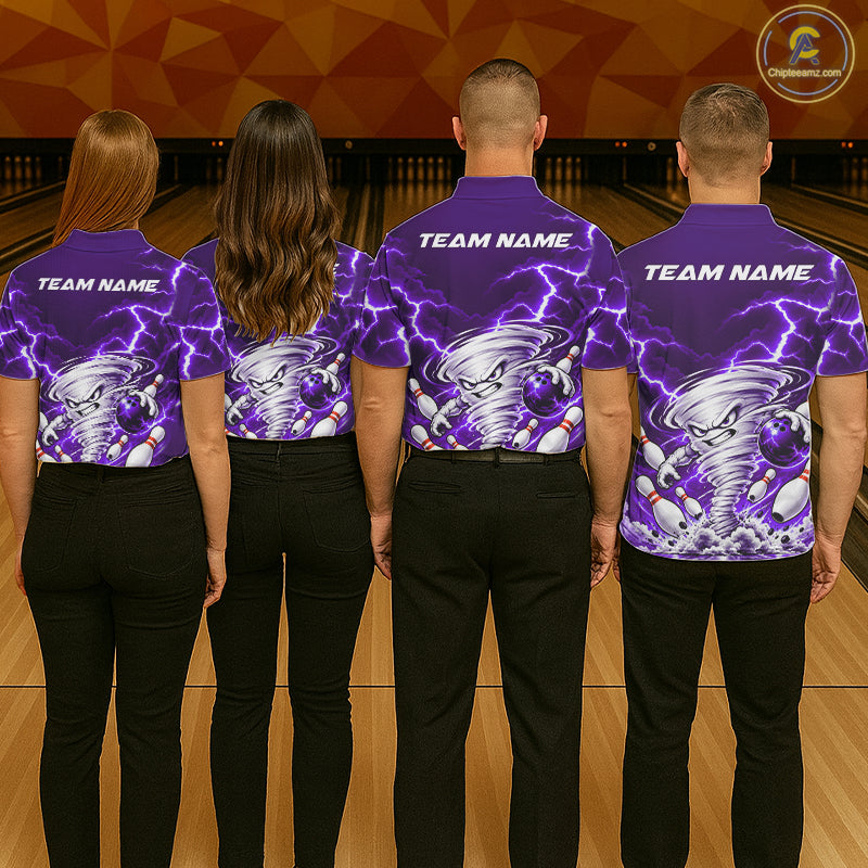 Purple Lightning Thunder Funny Tornado Bowling Shirt Custom Bowling Jersey Polo & 1/4 Zip