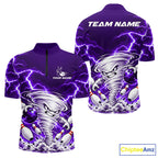 Purple Lightning Thunder Funny Tornado Bowling Shirt Custom Bowling Jersey Polo & 1/4 Zip
