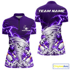 Purple Lightning Thunder Funny Tornado Bowling Shirt Custom Bowling Jersey Polo & 1/4 Zip
