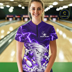 Purple Lightning Thunder Funny Tornado Bowling Shirt Custom Bowling Jersey Polo & 1/4 Zip