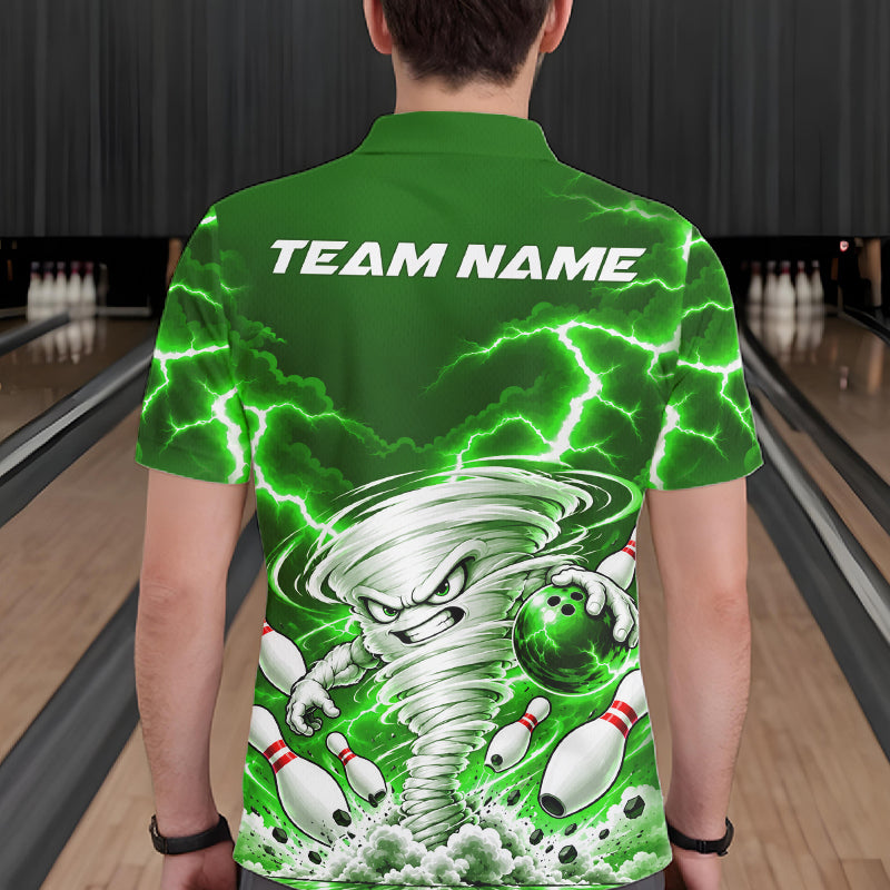 Green Lightning Thunder Funny Tornado Bowling Shirt Custom Bowling Jersey Polo & 1/4 Zip