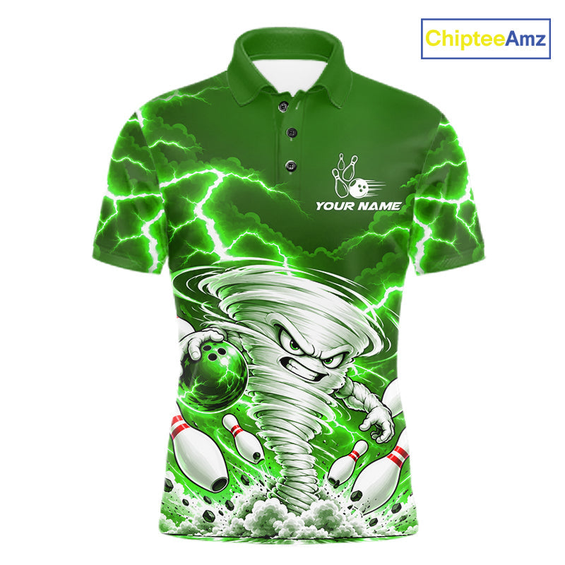 Green Lightning Thunder Funny Tornado Bowling Shirt Custom Bowling Jersey Polo & 1/4 Zip