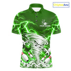 Green Lightning Thunder Funny Tornado Bowling Shirt Custom Bowling Jersey Polo & 1/4 Zip