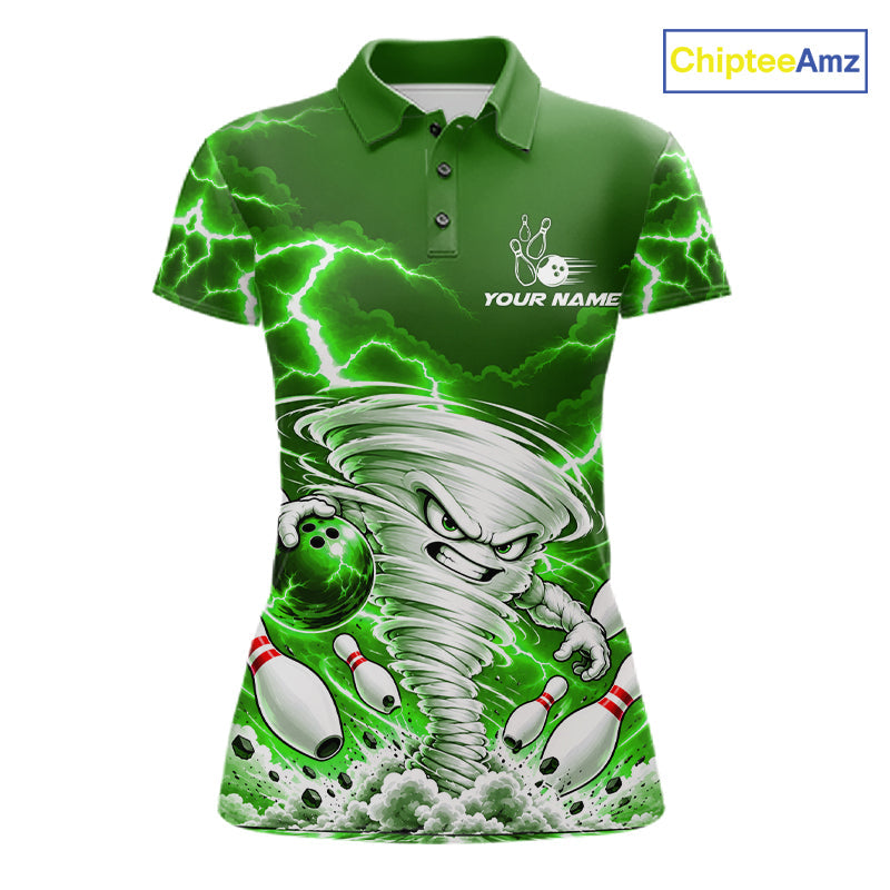 Green Lightning Thunder Funny Tornado Bowling Shirt Custom Bowling Jersey Polo & 1/4 Zip