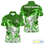 Green Lightning Thunder Funny Tornado Bowling Shirt Custom Bowling Jersey Polo & 1/4 Zip