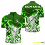 Green Lightning Thunder Funny Tornado Bowling Shirt Custom Bowling Jersey Polo & 1/4 Zip