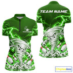 Green Lightning Thunder Funny Tornado Bowling Shirt Custom Bowling Jersey Polo & 1/4 Zip
