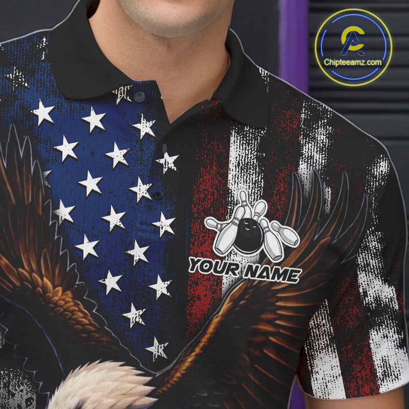 Personalized American Flag Eagle Bowling Team Jersey Custom Patriotic Bowling Shirts