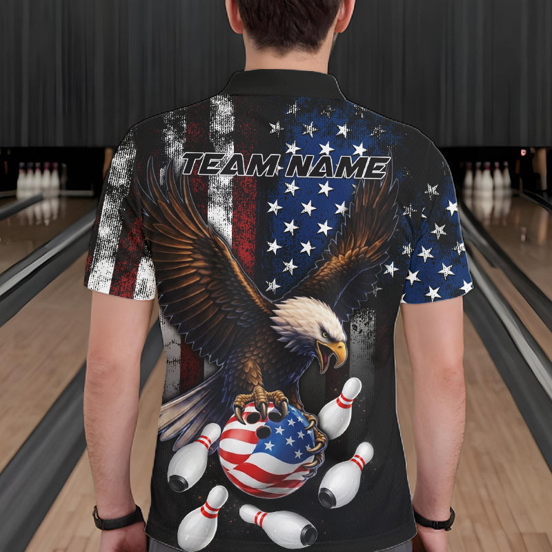 Personalized American Flag Eagle Bowling Team Jersey Custom Patriotic Bowling Shirts