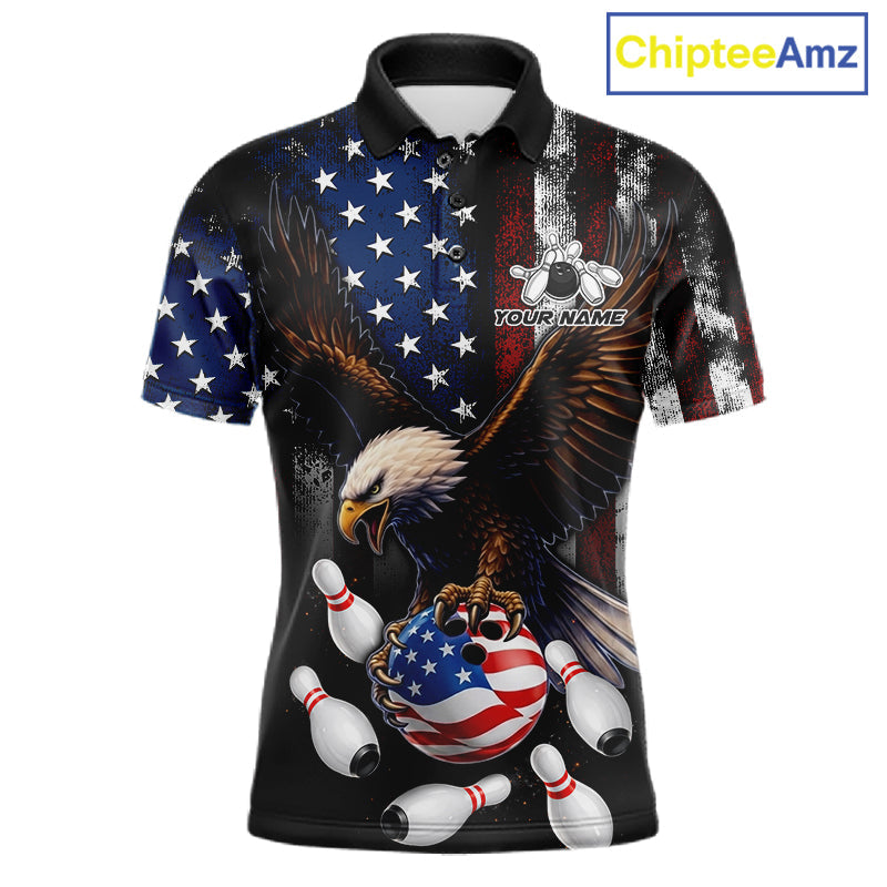Personalized American Flag Eagle Bowling Team Jersey Custom Patriotic Bowling Shirts