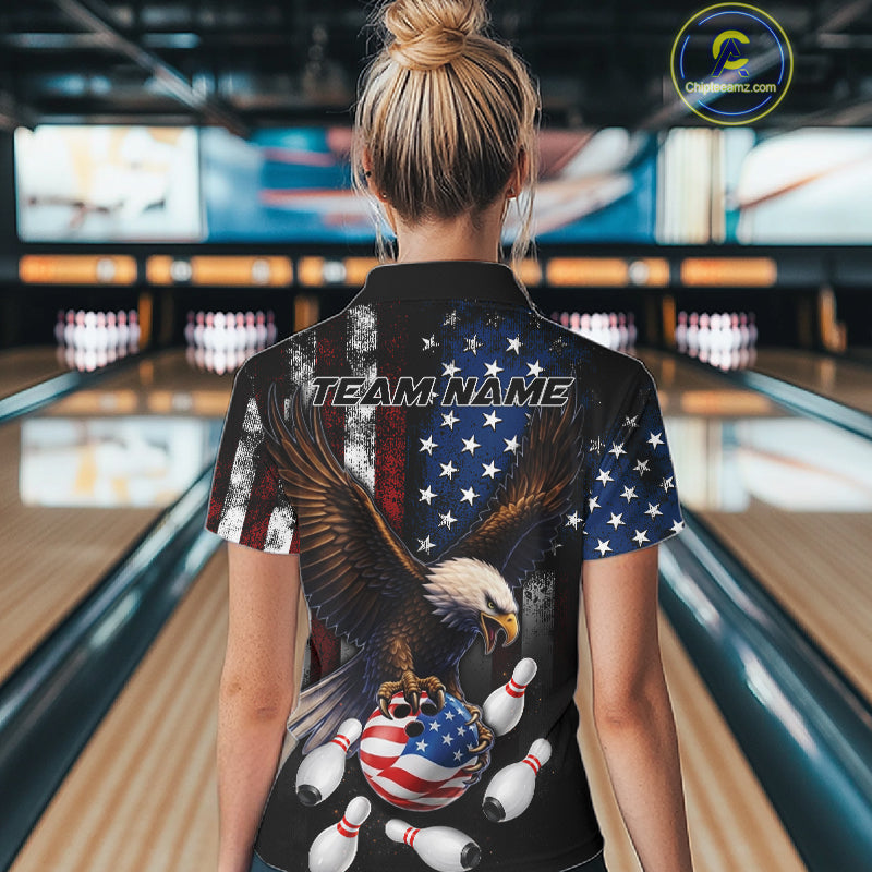 Personalized American Flag Eagle Bowling Team Jersey Custom Patriotic Bowling Shirts
