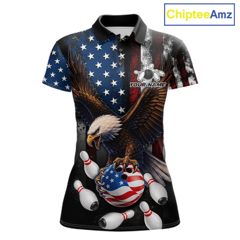 Personalized American Flag Eagle Bowling Team Jersey Custom Patriotic Bowling Shirts